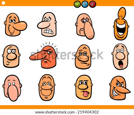 Cartoon Vector Illustration of Funny People Emotions or Expressions Emoticons Characters Set