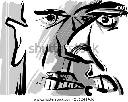 Vector Sketch Cartoon Drawing Illustration of Angry Arguing People
