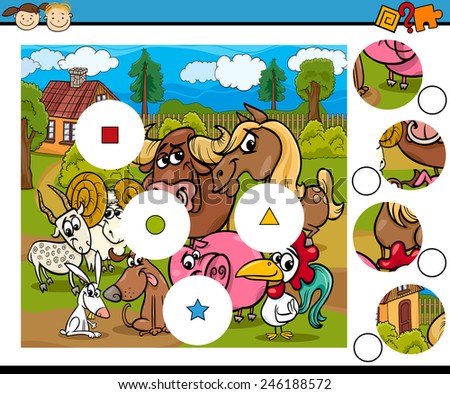 Cartoon Vector Illustration of Match the Pieces Education Game for Preschool Children