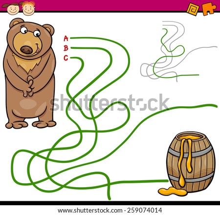Cartoon Vector Illustration of Education Path or Maze Game for Preschool Children with Bear and Honey