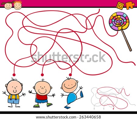 Cartoon Vector Illustration of Education Paths or Maze Game for Preschool Children