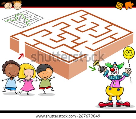 Cartoon Vector Illustration of Education Maze or Labyrinth Game for Preschool Children with Funny Robots