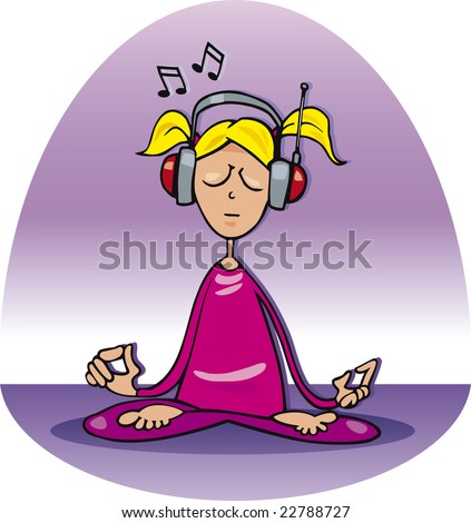 stock vector : cartoon illustration of cute blonde girl relax and listen to 