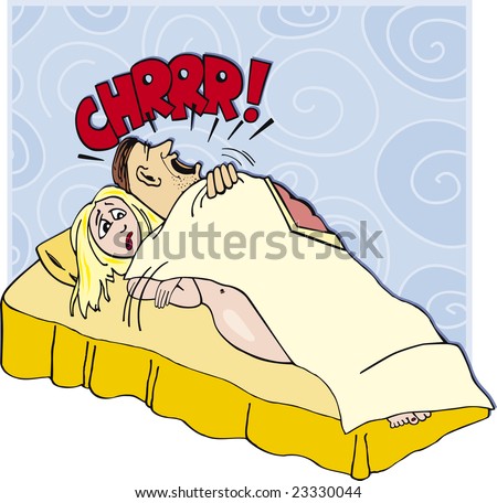 Cartoon Illustration Of Snoring Man And Disgusted Woman In Bed ...