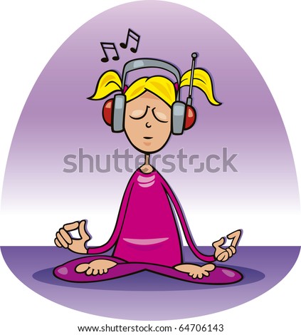stock photo : Cartoon illustration of girl listening to the music and 
