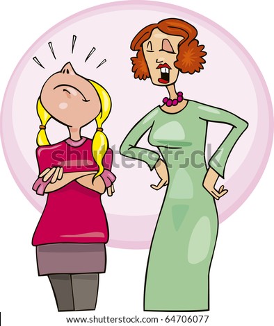 stock photo : Illustration of puffed up girl and her mother