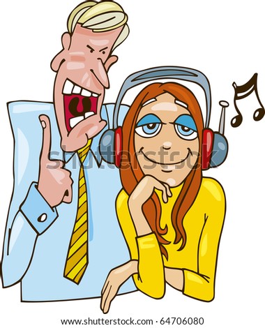 stock photo : Cartoon illustration of teenage girl listening to the music 