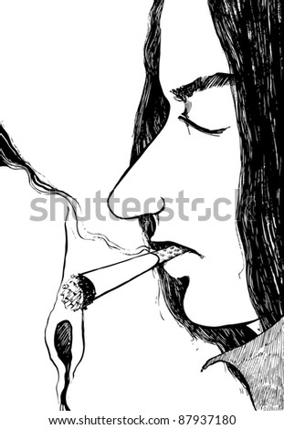 Drawing Illustration Of Man Burning A Cigarette - 87937180 ...