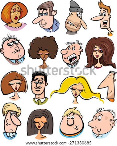 Cartoon Vector Illustration of People Characters Faces Set