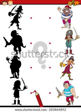 Cartoon Vector Illustration of Education Shadow Matching Game for Preschool Children