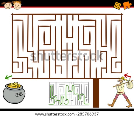 Cartoon Vector Illustration of Education Maze or Labyrinth Game for Preschool Children