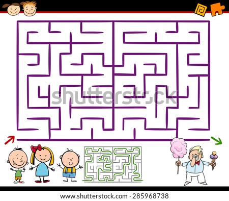 Cartoon Vector Illustration of Education Maze or Labyrinth Game for Preschool Children with Playground
