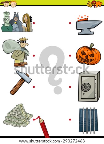 Cartoon Vector Illustration of Education Element Matching Game for Preschool Children with People and Objects