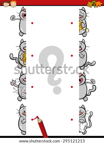 Cartoon Vector Illustration of Education Join Halves Game for Preschool Children with Cat Characters