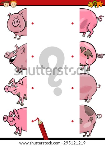 Cartoon Vector Illustration of Education Join Elements Game for Preschool Children with Pig Animal Characters