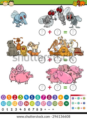 Cartoon Vector Illustration of Education Mathematical Game of Calculating Animals for Preschool Children