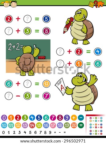 Cartoon Vector Illustration of Education Mathematical Calculating Game for Preschool Children with Turtle Character