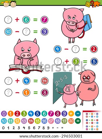 Cartoon Vector Illustration of Education Mathematical Game for Preschool Children with Pig Character
