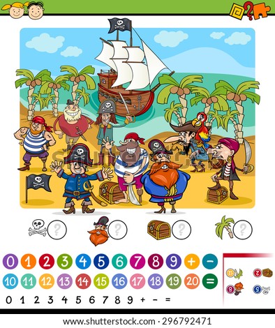 Cartoon Vector Illustration of Education Mathematical Game for Preschool Children with Pirates Characters