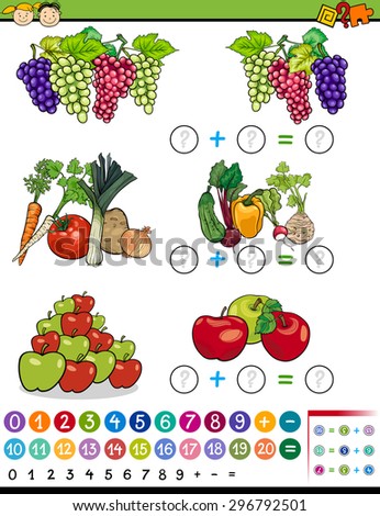 Cartoon Vector Illustration of Education Mathematical Algebra Game for Preschool Children with Fruits and Vegetables