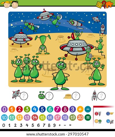 Cartoon Vector Illustration of Education Mathematical Game for Preschool Children with Aliens Characters
