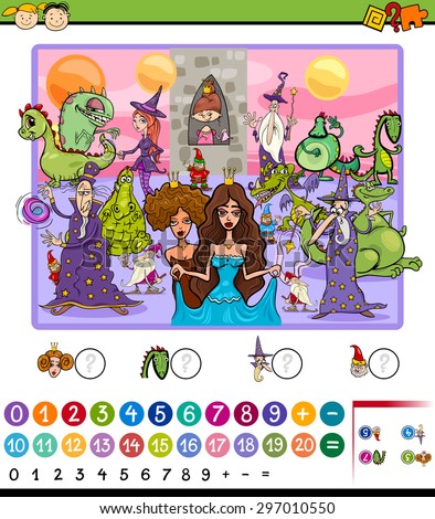 Cartoon Vector Illustration of Education Mathematical Game for Preschool Children with Fantasy Characters