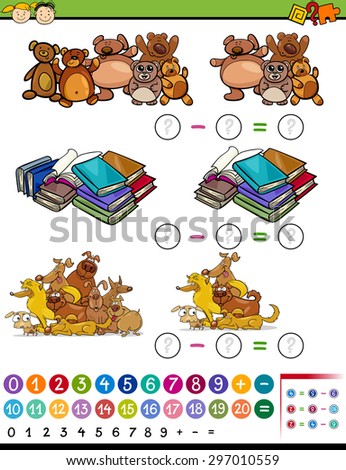 Cartoon Vector Illustration of Education Mathematical Subtraction Algebra Game for Preschool Children
