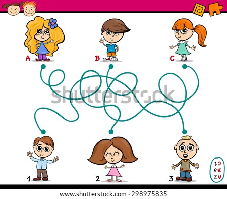 Cartoon Vector Illustration of Education Paths or Maze Game for Preschool Children with Kids Friends