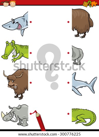 Cartoon Vector Illustration of Education Join Elements Game for Preschool Children with Pig Animal Characters