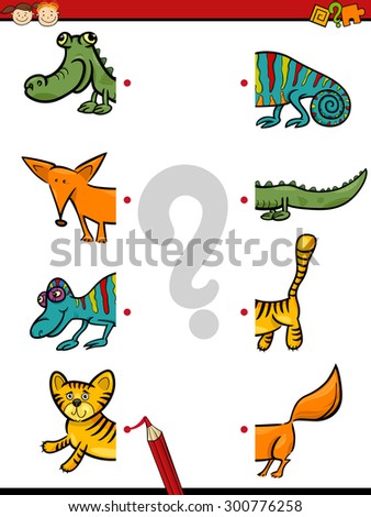 Cartoon Vector Illustration of Education Match the Halves Game for Preschool Children with Animal Characters
