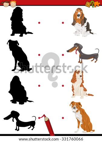 Cartoon Vector Illustration of Education Shadow Task for Preschool Children with Dogs Animal Characters