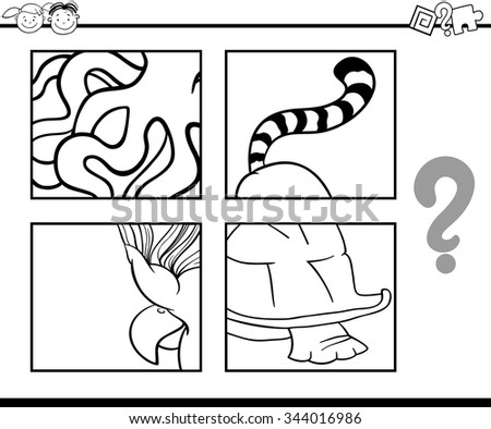Black and White Cartoon Vector Illustration of Education Task for Preschool Children od Guess the Animals for Coloring