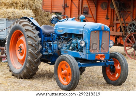 ROSÃ ,ITALY - JULY 05, 2015: Close up of old tractors during a demonstration of old agricultural vehicles