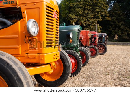 ROSA,ITALY - JULY 05, 2015: Close up of old tractors during a demonstration of old agricultural vehicles