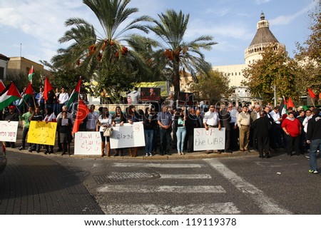 NAZARETH, ISRAEL - NOVEMBER 17: Hundreds of Israelis participate in anti war demonstration supporting Gaza in Nazareth Israel, November 17,2012