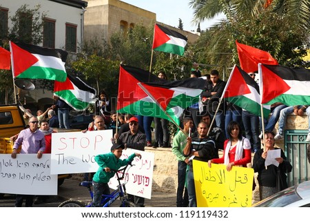 NAZARETH, ISRAEL - NOVEMBER 17: Hundreds of Israelis participate in anti war demonstration supporting Gaza in Nazareth Israel, November 17,2012