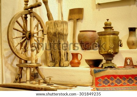 Vintage rustic household items (filter - oil paint)