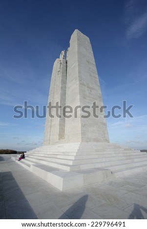 VIMY, FRANCE- NOVEMBER 11, 2014:Canadian memorial of Vimy  to the first world war. France. The year of 2014 is the centennial of the first world war.
