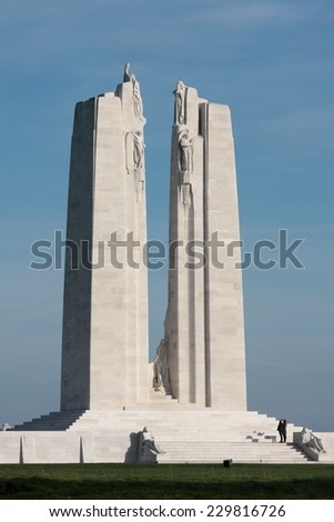 VIMY, FRANCE - NOVEMBER 11, 2014: Memorial of Vimy in France.  Memorial to the first world war. People visits the memorial to the centenary of the Great War Armistice