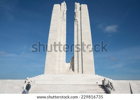 VIMY, FRANCE - NOVEMBER 11, 2014: Memorial of Vimy in France.  Memorial to the first world war. People visits the memorial to the centenary of the Great War Armistice