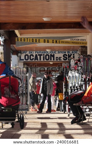 FORMIGUERES, FRANCE- DECEMBER 22, 2014:Winter sports shop in a ski resort, Pyrenees, Languedoc region of France.