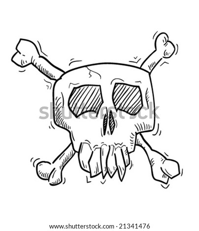 Cartoon Skull With Bones On White Background Stock Vector Illustration