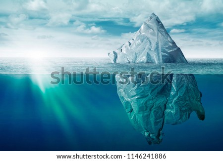 Plastic bag environment pollution with iceberg of trash