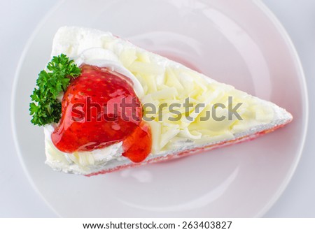 Strawberry cheese cake on white background
