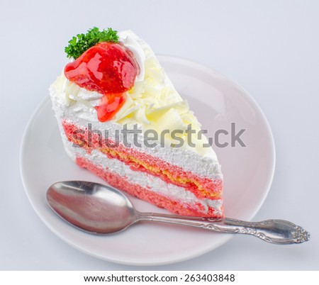 Strawberry cheese cake on white background