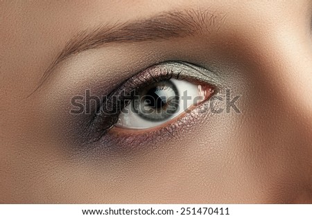 Classic eye makeup. Colored smoke eyes. Fashion makeup.
