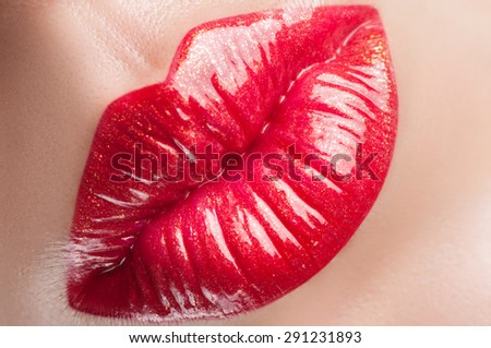 Beautiful red lips close-up shot diagonally