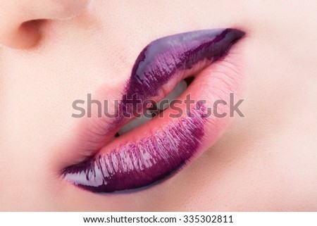 Very beautiful natural lips with red glitter.