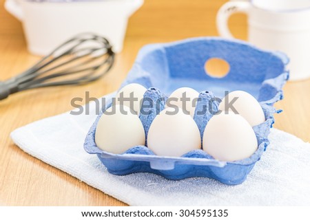 soft focus close up eggs of duck in kitchen