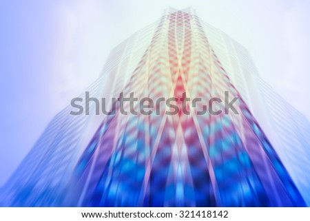 Abstract panoramic and perspective wide angle view high rise building skyscraper commercial modern city of future. Business concept of success industry tech architecture